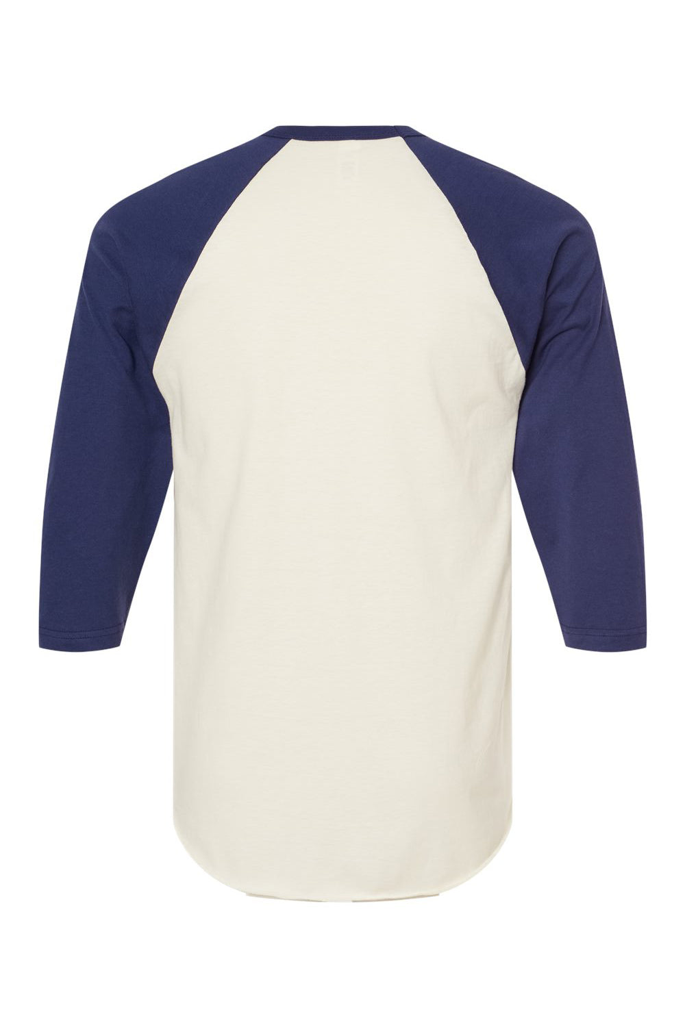 Tultex 245 Mens Fine Jersey Raglan 3/4 Sleeve Crewneck T-Shirt Vintage White/Inked India Blue Flat Back