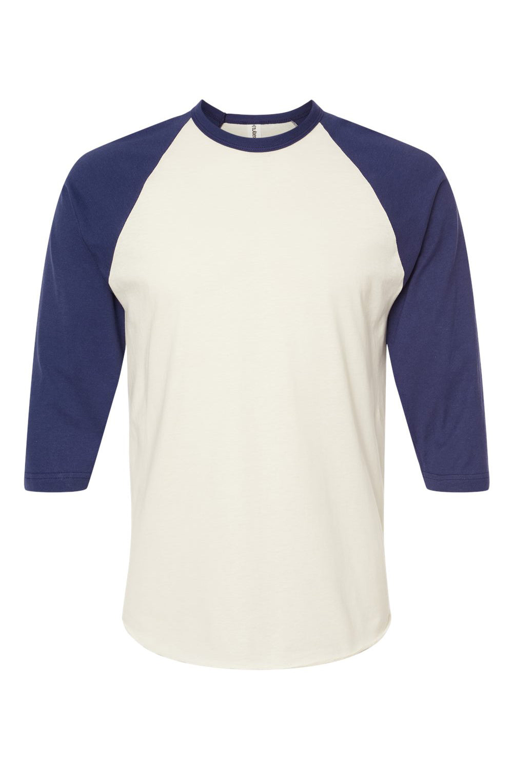Tultex 245 Mens Fine Jersey Raglan 3/4 Sleeve Crewneck T-Shirt Vintage White/Inked India Blue Flat Front