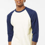 Tultex Mens Fine Jersey Raglan 3/4 Sleeve Crewneck T-Shirt - Vintage White/Inked India Blue
