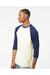 Tultex 245 Mens Fine Jersey Raglan 3/4 Sleeve Crewneck T-Shirt Vintage White/Inked India Blue Model Side