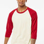 Tultex Mens Fine Jersey Raglan 3/4 Sleeve Crewneck T-Shirt - Vintage White/Rio Red