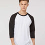 Tultex Mens Fine Jersey Raglan 3/4 Sleeve Crewneck T-Shirt - White/Black - NEW