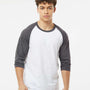 Tultex Mens Fine Jersey Raglan 3/4 Sleeve Crewneck T-Shirt - White/Heather Charcoal Grey - NEW