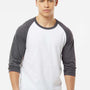 Tultex Mens Fine Jersey Raglan 3/4 Sleeve Crewneck T-Shirt - White/Heather Charcoal Grey