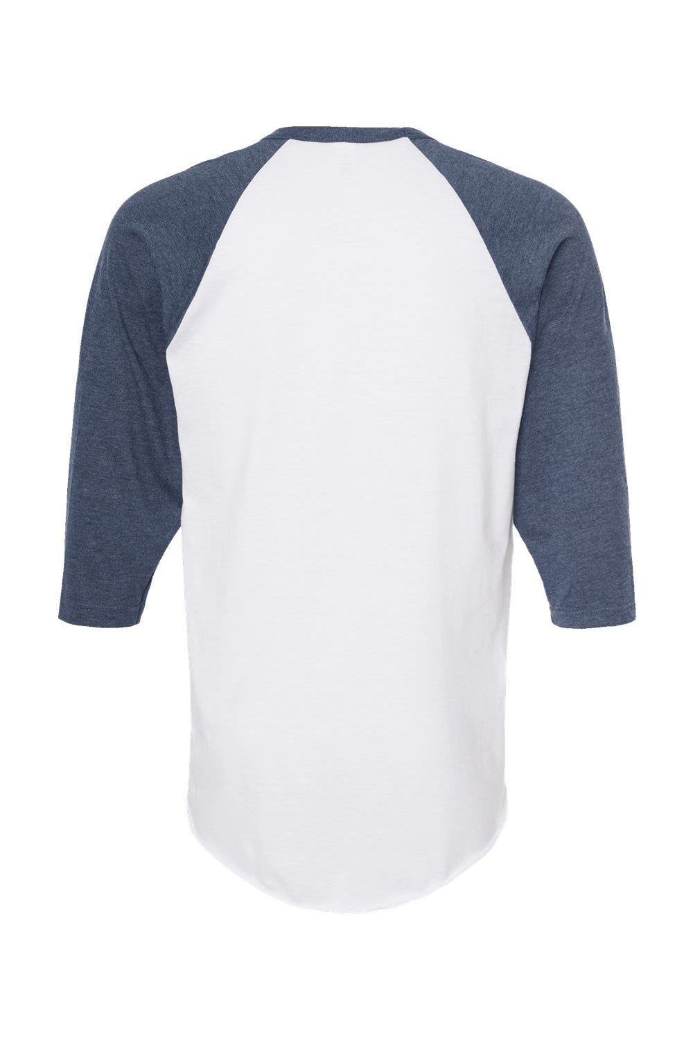 Tultex 245 Mens Fine Jersey Raglan 3/4 Sleeve Crewneck T-Shirt White/Heather Denim Blue Flat Back