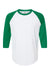Tultex 245 Mens Fine Jersey Raglan 3/4 Sleeve Crewneck T-Shirt White/Kelly Green Flat Front