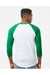 Tultex 245 Mens Fine Jersey Raglan 3/4 Sleeve Crewneck T-Shirt White/Kelly Green Model Back