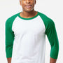 Tultex Mens Fine Jersey Raglan 3/4 Sleeve Crewneck T-Shirt - White/Kelly Green