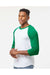 Tultex 245 Mens Fine Jersey Raglan 3/4 Sleeve Crewneck T-Shirt White/Kelly Green Model Side