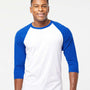 Tultex Mens Fine Jersey Raglan 3/4 Sleeve Crewneck T-Shirt - White/Royal Blue - NEW
