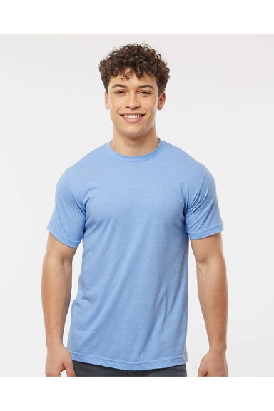 Tultex 241 Mens Poly-Rich Short Sleeve Crewneck T-Shirt Heather Athletic Blue Model Front