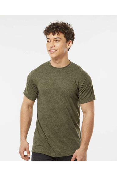 Tultex 241 Mens Poly-Rich Short Sleeve Crewneck T-Shirt Heather Military Green Model Front