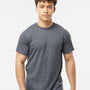 Tultex Mens Poly-Rich Short Sleeve Crewneck T-Shirt - Heather Navy Blue - NEW