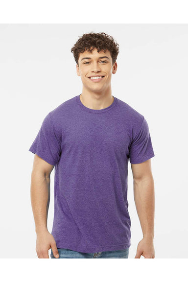 Tultex 241 Mens Poly-Rich Short Sleeve Crewneck T-Shirt Heather Purple Model Front