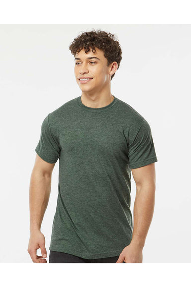 Tultex 241 Mens Poly-Rich Short Sleeve Crewneck T-Shirt Heather Hunter Green Model Front