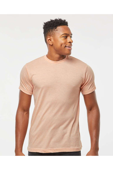 Tultex 241 Mens Poly-Rich Short Sleeve Crewneck T-Shirt Heather Peach Model Front