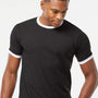Tultex Mens Fine Jersey Ringer Short Sleeve Crewneck T-Shirt - Black/White
