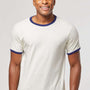 Tultex Mens Fine Jersey Ringer Short Sleeve Crewneck T-Shirt - Vintage White/Inked India Blue