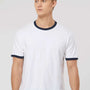 Tultex Mens Fine Jersey Ringer Short Sleeve Crewneck T-Shirt - White/Navy Blue