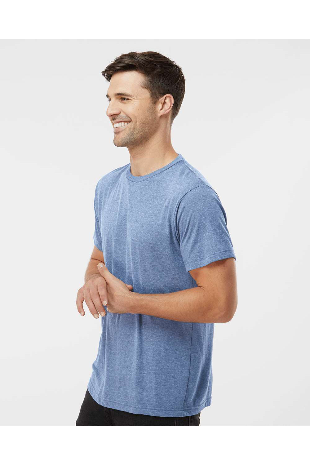 Tultex 254 Mens Short Sleeve Crewneck T-Shirt Athletic Blue Model Side