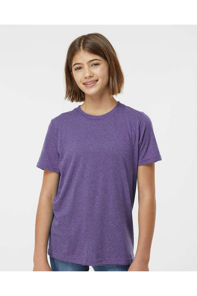 Tultex 265 Youth Poly-Rich Short Sleeve Crewneck T-Shirt Heather Purple Model Front