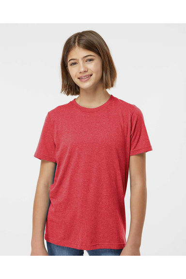 Tultex 265 Youth Poly-Rich Short Sleeve Crewneck T-Shirt Heather Red Model Front
