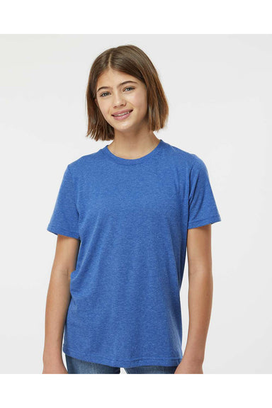 Tultex 265 Youth Poly-Rich Short Sleeve Crewneck T-Shirt Heather Royal Blue Model Front