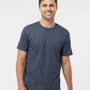Tultex Mens Jersey Short Sleeve Crewneck T-Shirt - Heather Denim Blue - NEW