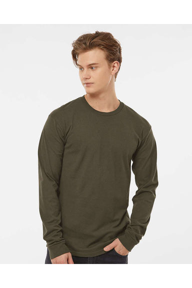 Tultex 291 Mens Jersey Long Sleeve Crewneck T-Shirt Grape Leaf Green Model Front