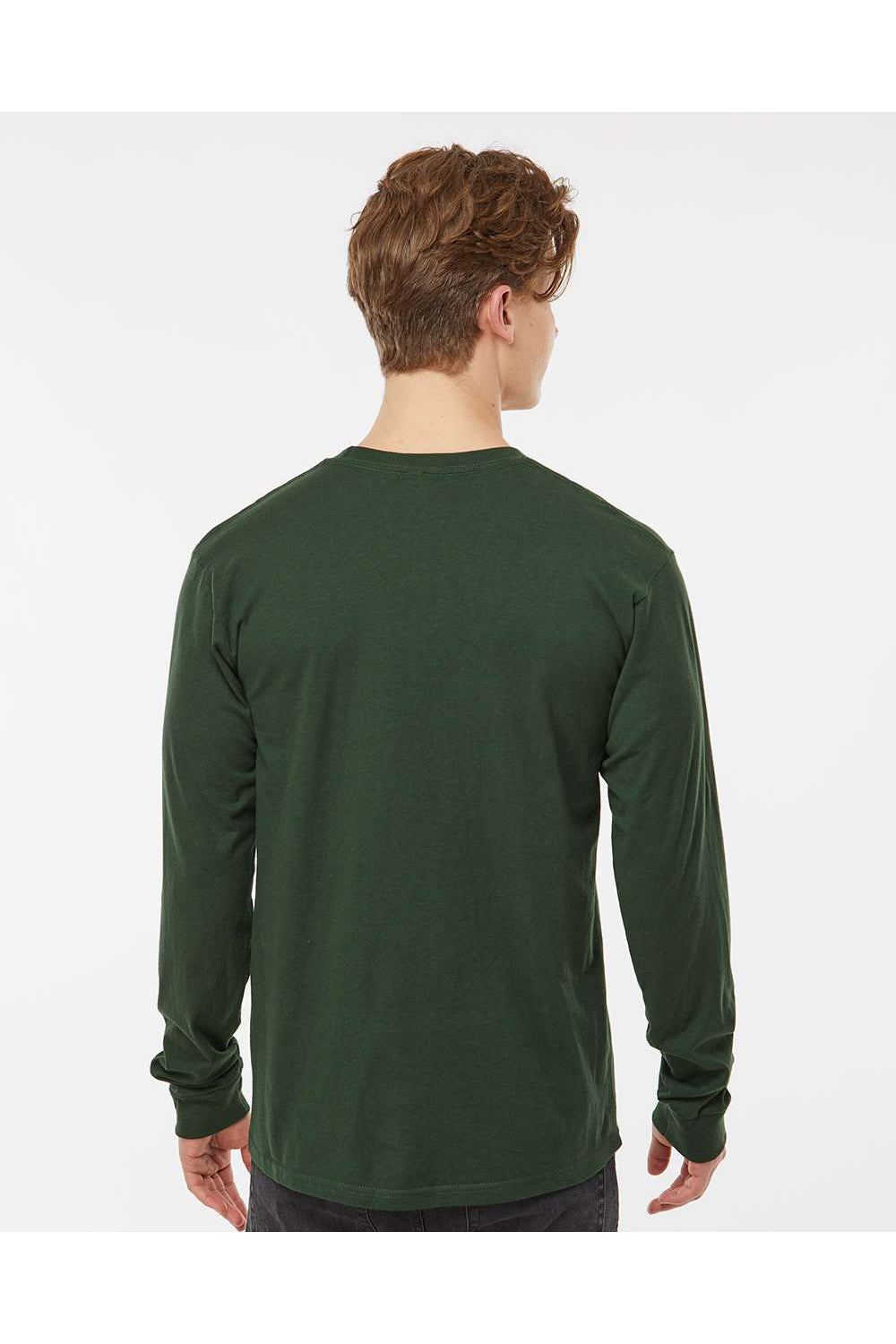 Tultex 291 Mens Jersey Long Sleeve Crewneck T-Shirt Hunter Green Model Back