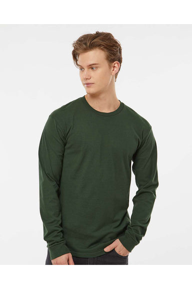 Tultex 291 Mens Jersey Long Sleeve Crewneck T-Shirt Hunter Green Model Front
