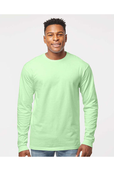 Tultex 291 Mens Jersey Long Sleeve Crewneck T-Shirt Neo Mint Green Model Front