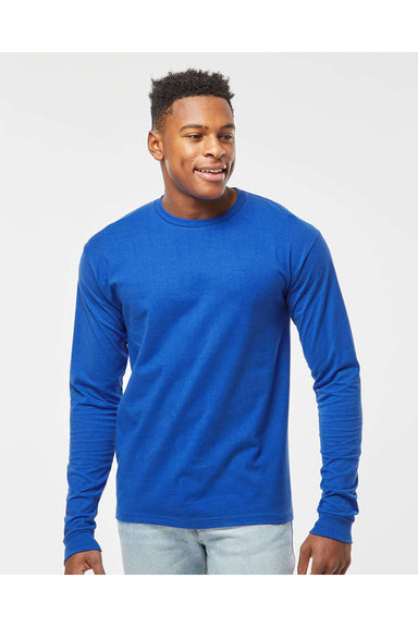 Tultex 291 Mens Jersey Long Sleeve Crewneck T-Shirt Royal Blue Model Front