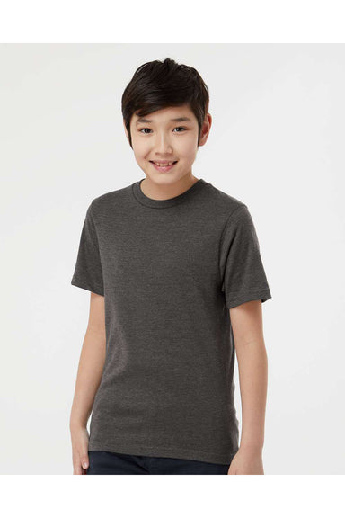 Tultex 295 Youth Jersey Short Sleeve Crewneck T-Shirt Heather Charcoal Grey Model Front