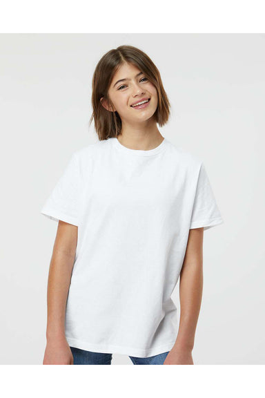Tultex 295 Youth Jersey Short Sleeve Crewneck T-Shirt White Model Front