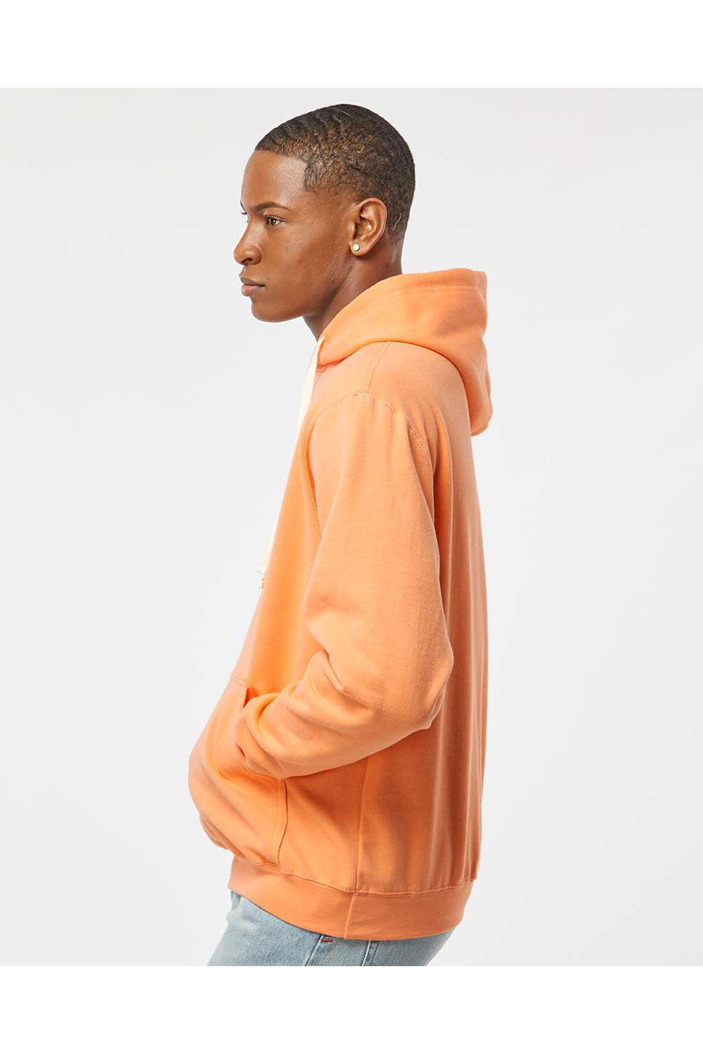 Tultex 320 Mens Fleece Hooded Sweatshirt Hoodie Cantaloupe Orange Model Side