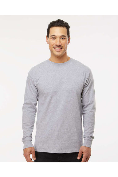 M&O 4820 Mens Gold Soft Touch Long Sleeve Crewneck T-Shirt Athletic Grey Model Front