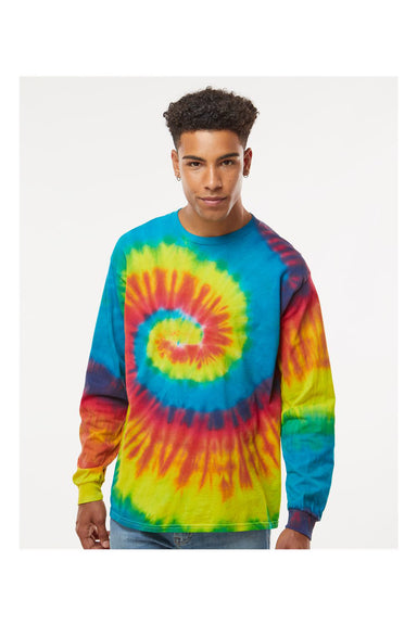 Colortone 2000 Mens Long Sleeve Crewneck T-Shirt Reactive Rainbow Model Front