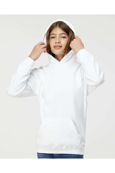 Tultex 320Y Youth Hooded Sweatshirt Hoodie White Model Front
