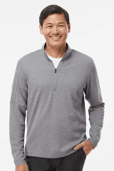 Adidas A554 Mens 3 Stripes 1/4 Zip Sweater Grey Melange Model Front