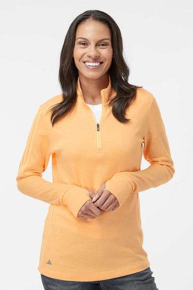 Adidas A555 Womens 3 Stripes 1/4 Zip Sweater Acid Orange Melange Model Front