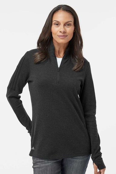 Adidas A555 Womens 3 Stripes 1/4 Zip Sweater Black Melange Model Front