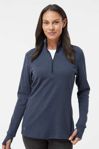 Adidas A555 Womens 3 Stripes 1/4 Zip Sweater Collegiate Navy Blue Melange Model Front