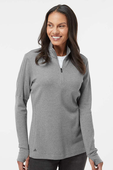 Adidas A555 Womens 3 Stripes 1/4 Zip Sweater Grey Melange Model Front
