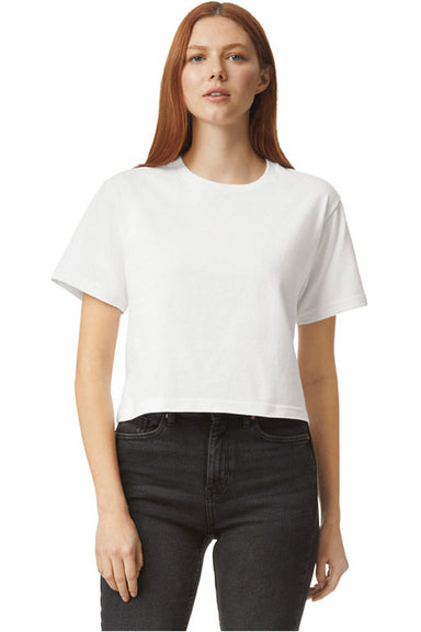 American Apparel 102AM Womens Fine Jersey Boxy Short Sleeve Crewneck T-Shirt White Model Front