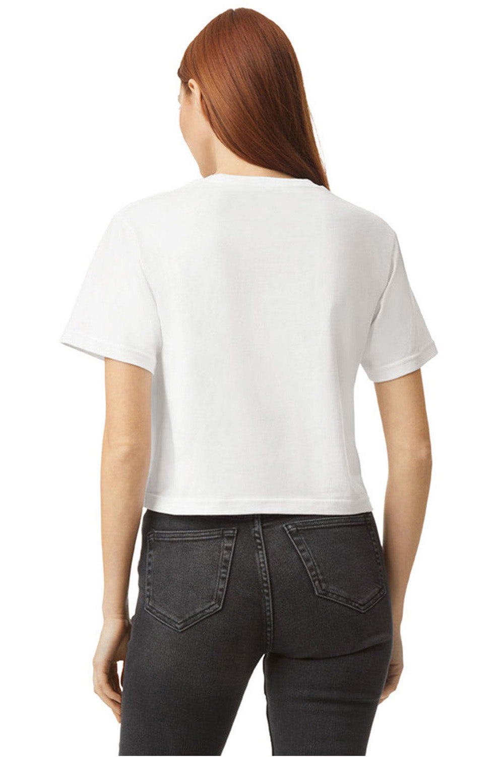 American Apparel 102AM Womens Fine Jersey Boxy Short Sleeve Crewneck T-Shirt White Model Back