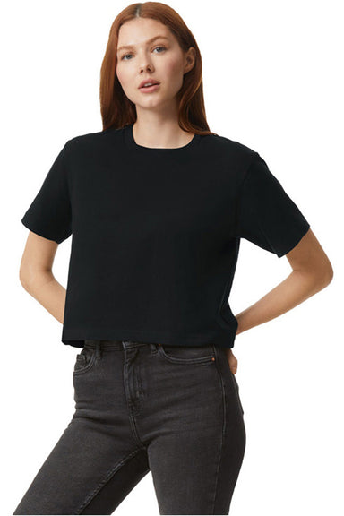 American Apparel 102AM Womens Fine Jersey Boxy Short Sleeve Crewneck T-Shirt Black Model Front