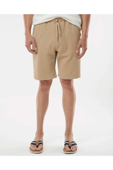 Independent Trading Co. IND20SRT Mens Fleece Shorts w/ Pockets Sandstone Brown Model Front