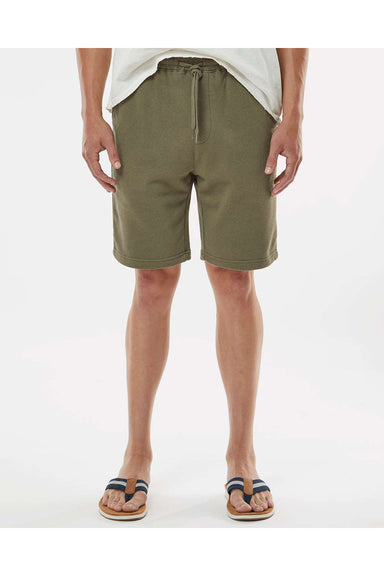 Independent Trading Co. IND20SRT Mens Fleece Shorts w/ Pockets Army Green Model Front