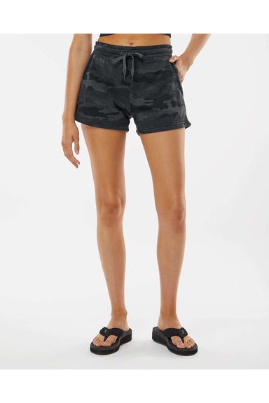 Independent Trading Co. PRM20SRT Womens California Wave Wash Fleece Shorts w/ Pockets Heather Black Camo Model Front